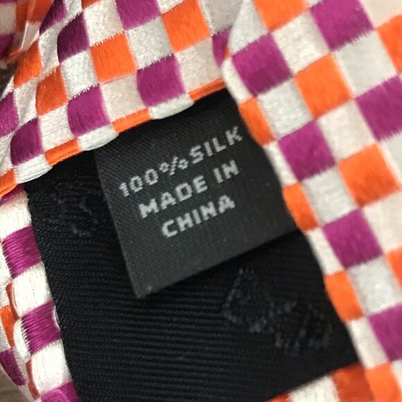 2 Express Silk Ties Orange & Purple Diamond Check and Grey Purple & White Stripe - Picture 4 of 6